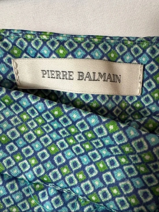 Pierre Balmain Blue and Green Geometric Print Pants - Picture 2 of 7